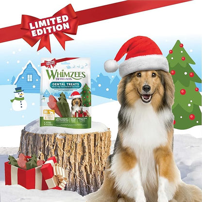 Wellness WHIMZEES Holiday Dog Dental Treat, Christmas Winter Seasonal Gift, Chews, Freshens Breath, Medium Size, 6.3 oz Bag, 6 Count