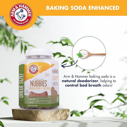 Arm & Hammer for Pets Nubbies Dental Treats Value Size - Baking Soda & Calcium Dog Dental Chews, Helps Scrub Plaque & Tartar While Chewing, Chicken Flavor, 139 Count, 52.8 Oz - 6 Pack