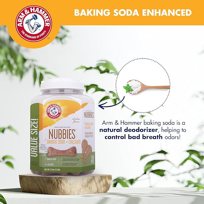 Arm & Hammer for Pets Nubbies Dental Treats Value Size - Baking Soda & Calcium Dog Dental Chews, Helps Scrub Plaque & Tartar While Chewing, Chicken Flavor, 139 Count, 52.8 Oz