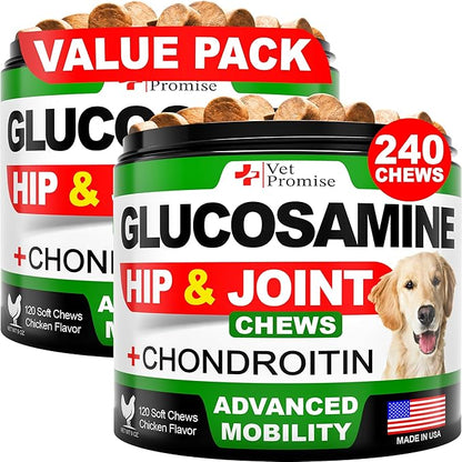 (2 Pack) Glucosamine for Dogs - Hip and Joint Supplement for Dogs - Glucosamine Chondroitin - Joint Pain Relief Pills - MSM - Hemp Oil - Advanced Health Support Supplement - 240 Mobility Chews