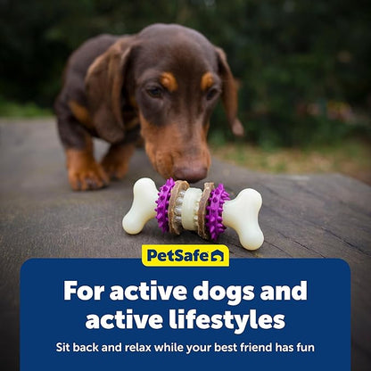 PetSafe Busy Buddy Bristle Bone - Chew Toy for Dogs - Boredom Relief & Dental Care - Durable Nylon Build with Rubber Nubs - Includes Treat Ring Refills - Dishwasher Safe Design