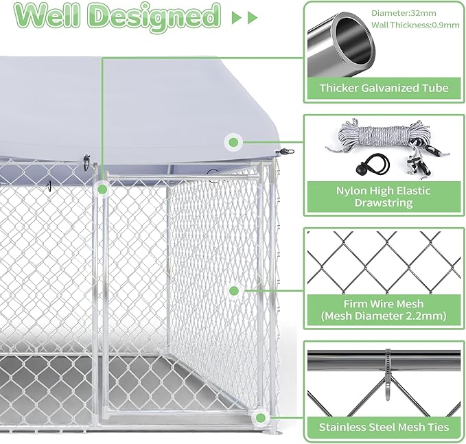 EUNHOO Dog Kennel for Outside, 7'L x 5.9'W x 5.05'H Large Dog Enclosures for Big Dogs, Dog Kennel Playpen with Roof, Metal Wire Dog Run