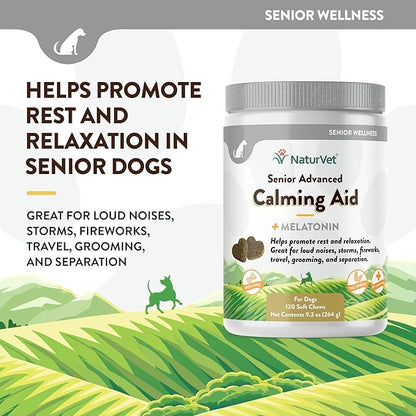 NaturVet Quiet Moments Calming Aid Dog Supplement, Helps Promote Relaxation, Reduce Stress, Storm Anxiety, Motion Sickness for Senior Dogs – 120-Ct. Soft Chews
