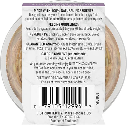 Nutro So Simple Wet Dog Food Meal Complement, Dog Food Toppers Chicken & Duck Recipe in Bone Broth, 2 oz. Trays (10 Count, Pack of 1)