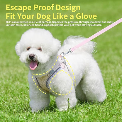Summer Soft Dog Harness and Leash Set,Ultra Thin Breathable Diamond Mesh, Step in Adjustable Dog Harness with Padded Vest for Medium Size Dogs in Hot Weather Pearl Pink L