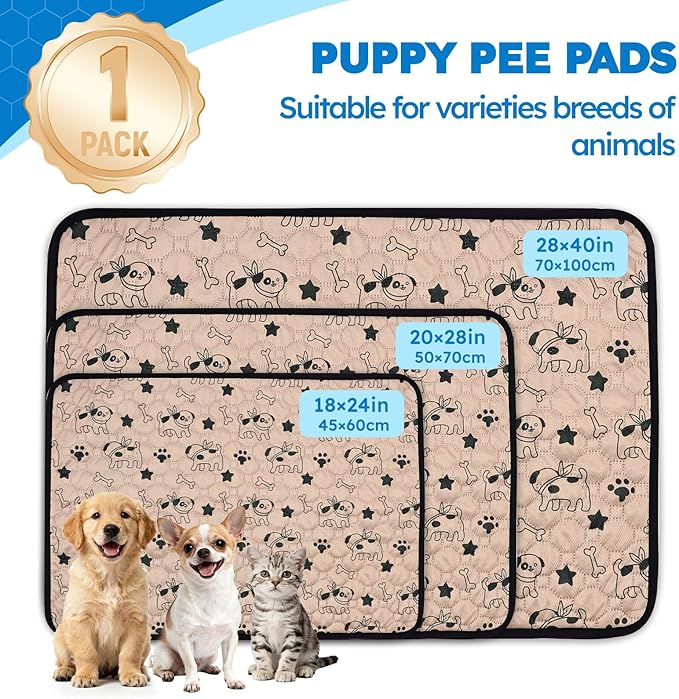 Washable Pee Pads for Dogs, Absorbent Reusable Puppy Training Pads, Leakproof, Non-Slip, Waterproof Cat Doggie Pad Pet Potty Mat for Indoor&Outdoor, Whelping, Playpen, Crate, Coffee 28"x40"