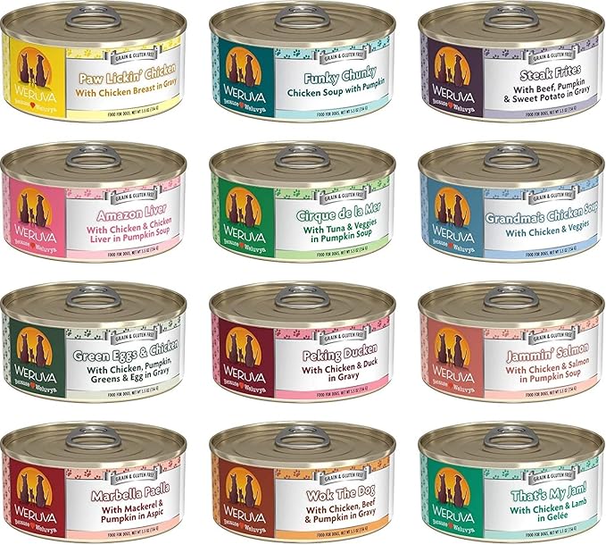 Weruva Grain Free Canned Dog Food Variety Pack, 5.5 oz Each, 12 Flavor