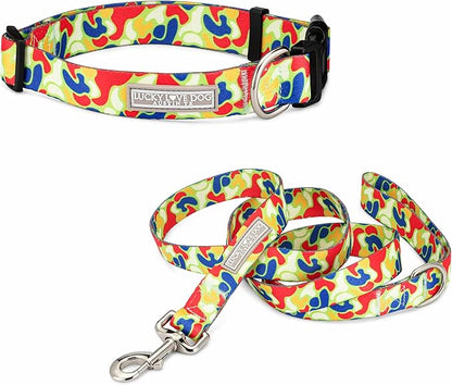 Lucky Love Dog - Adjustable Dog Collar and Leash Set with Easy Click Buckle for Large Dogs, Durable, & Comfortable Collar for Male & Female Dogs, Puppies & Adult Ones - Oscar Combo, Large