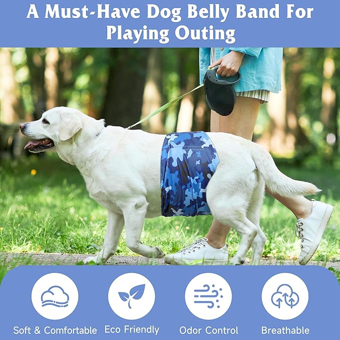 5 Pack Dog Diapers Male Reusable, Premium Belly Bands for Male Dogs, High Absorbing Male Dog Pee Wraps for Doggie in Incontinence or Excitable Urination and Training Camouflage Pattern XXL