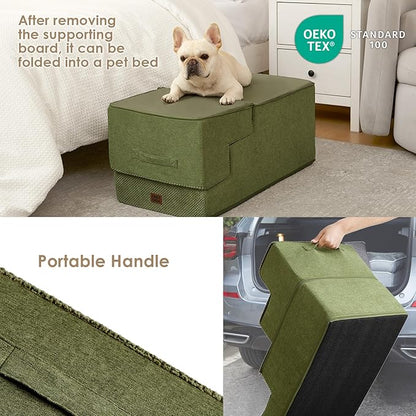 EHEYCIGA Dog Stairs for High Bed 22.5" H, 5-Step Dog Steps for Bed, Pet Steps for Small Dogs and Cats, Non-Slip Balanced Pet Ramp Indoor, Olive Green