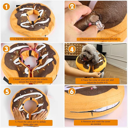 Inflatable Dog Cone, Soft Adjustable Blow up Donut Collar for After Surgery, Small Medium Large Dogs and Cats