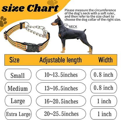 Martingale Dog Collars, Reflective Nylon Collar with Stainless Steel Chain, Adjustable Walking Training Dog Collars with Quick Release Buckle, Suitable for Small Medium Large Dogs(Orange,S)