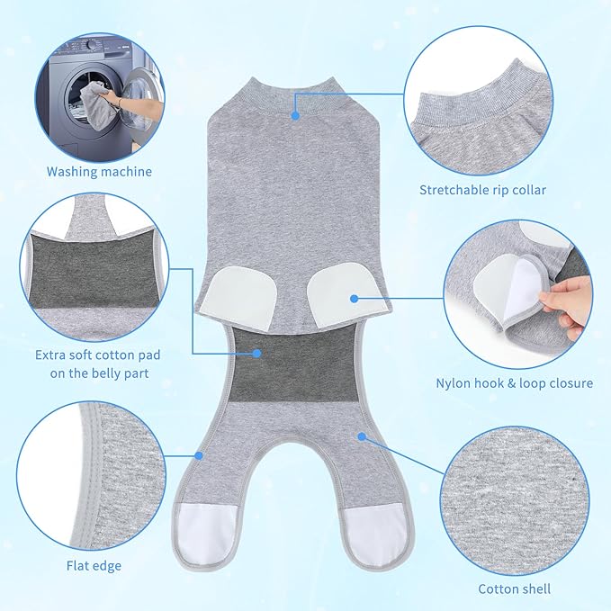 2 Packs Breathable Cotton Dog Recovery Suit for After Neuter Spay Abdominal Wounds Protector, Professional Anti-Licking Onesies for Male Female Pets Surgery Bandages, 2XL Red & Blue Pure