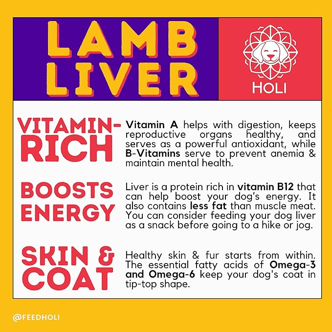 HOLI Lamb Liver Dog Food Topper – Freeze Dried Lamb Liver Dog Topper for Dry Food – Single Ingredient, Human-Grade Meal Topper for Picky Dogs – Grain Free & All Natural - 4oz