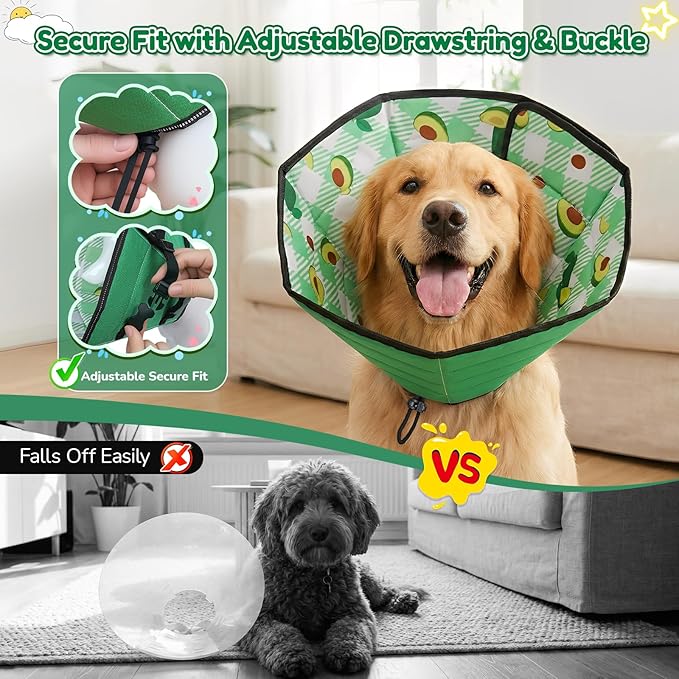 Soft Dog Cone Collar After Surgery: Foldable Long Comfortable Comfy Fabric Recovery Shame Elizabethan Stop Licking Small Medium Large Dogs (Green, L)