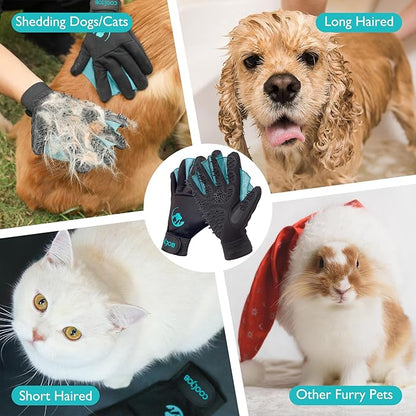 COOLJOB Patented Pet Grooming Gloves with Web, Reusable Washable Cleaning Brush Massage Hair Remover for Short Long Haired Dog Cat Horse Animal, Washing Bathing Shedding Supplies, Medium, Blue Black