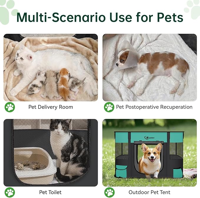 Dog Playpen,Cat Pet Puppy Pen,Portable Playpens for Dogs Indoor Outdoor Travel Camping Use,Foldable Dog Kennel Tent Crate for Rabbit Small Animals with Carrying Case (Green, Medium)