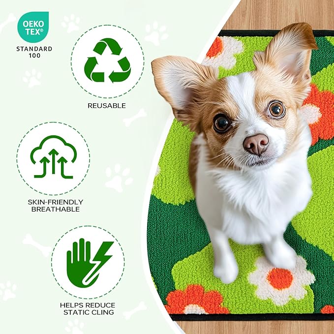Qeils Reusable Puppy Pads for Small Dogs, Washable Pee Pads with Non-Slip , Absorbent Leakproof Mat for Crates, Playpens, Pet Beds & Whelping, Indoor Potty Training Grass Green, 18"x24", 2 Pack