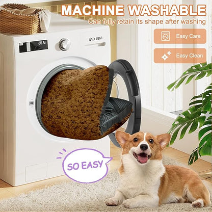 POCBLUE Dog Beds Large Sized Dog, Washable Plush Pet Bed for Crate, Anti-Slip Pet Mat for Cages, Comfy Crate Pad for Outdoor/Indoor/Car Use, Soft Kennel Pad for Dogs Up to 60 lbs, 35"x23", Brown