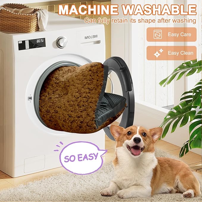 POCBLUE Dog Bed Medium Sized Dog, Washable Plush Pet Bed for Crate, Anti-Slip Pet Mat for Cages, Comfy Crate Pad for Outdoor/Indoor/Car Use, Soft Kennel Pad for Dogs Up to 40 lbs, 29"x19", Brown