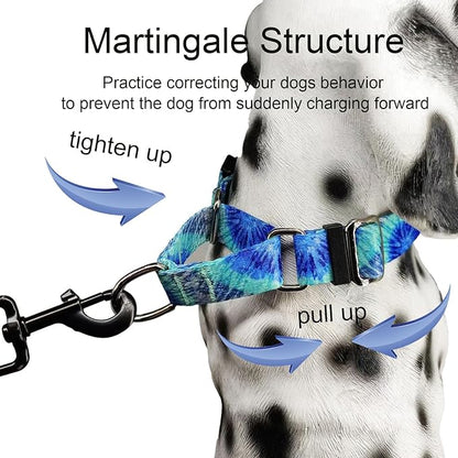 Martingale Collar with Buckle Blue Tie Dye Training Collar Adjustable Nylon Boy Dog Collars (Blue Teal, Large)