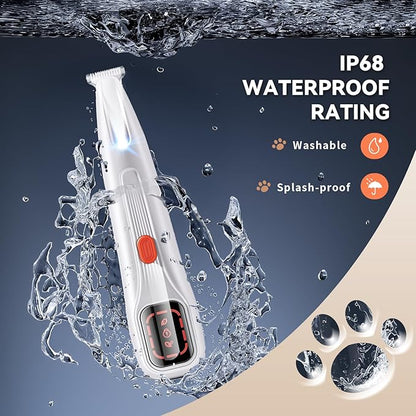 2026 New Pet Precision Trimmer, Dog Paw Trimmer with LED Light, Low Noise, IP68 Waterproof, Dual-Speed Motor, Suit for Trimming Paw, Ear, Face, Butt, Eyebrows, USB Rechageble (White Variant)