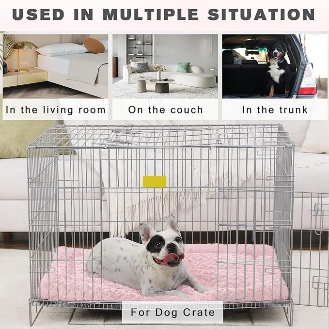 Washable Dog Bed Mat Crate Pad Soft Fluffy Pet Kennel Beds Dog Sleeping Mattress for Large Jumbo Medium Small Dogs, 35 x 22 Inch, Pink