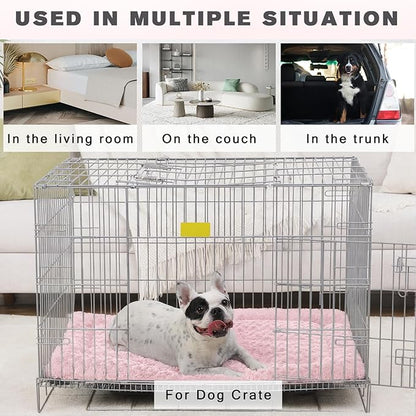 Washable Dog Bed Mat Crate Pad Soft Fluffy Pet Kennel Beds Dog Sleeping Mattress for Large Jumbo Medium Small Dogs, 35 x 22 Inch, Pink