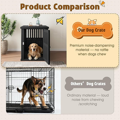Bifanuo 40-Inch Dog Crate Furniture, Heavy Duty Dog Crate for Large and Medium Dog, Lockable Indoor Outdoor Dog Kennel & End Table, Decorative Plastic Pet Cage (Black)