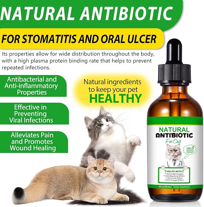 NenMaoKeNu 60ML Antibiotics for Cats, Premium Cat Antibiotics Supplement, Cats Multivitamin, Natural Antibiotic for Cats, Cat Antibiotic, Cat Antibiotics Supports Immune & Cats Allergy Relief-2 Fl Oz