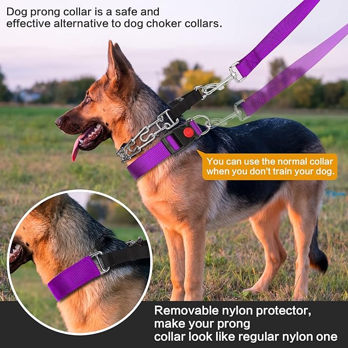 Prong Training Collar with Comfort Tips and Quick Release - Dog Choke Pinch Collar with Nylon Cover - Classic Collar and Leash for Small to Large Dogs