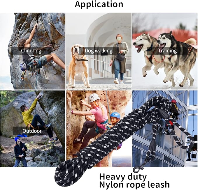 Long Dog Leash for Training 15Ft-Reflective Nylon Rope with Swivel Hook-Recall Agility Lead for Large Small Medium Dogs Outside Walking Hiking-Black