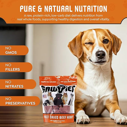 Premium Freeze-Dried Raw Beef Heart for Dogs – 100% USA-Sourced Raw Meat Dog Food – Grain-Free, No Fillers, High Protein Nutrition for Small & Large Breeds, 2 Pack