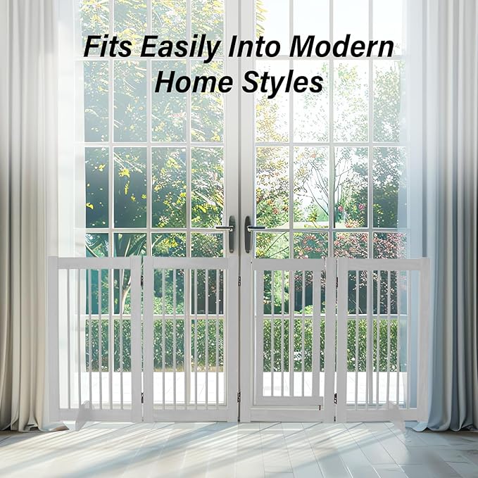 Dog Gate Indoor, Pet Gates for Doorways No Drilling, Freestanding Dog Gates, Foldable Pet Gate, Wooden Gates for Dogs Indoor- 4 Panel - 30" (White, 4 Panel - 30")