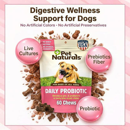 Pet Naturals Daily Probiotic Soft Chews for Dogs, Digestive and Immune Support Supplement, 1 Billion CFU Per Chew, Duck, 60 Count