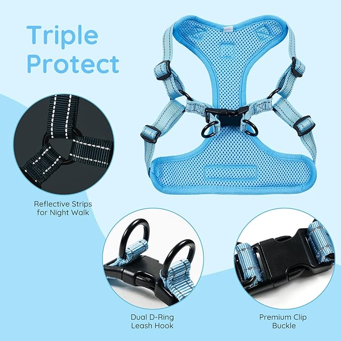 BELLA & PAL Adjustable Step-in Dog Harness, Puppy No-Pull Vest with Leash Set for XS/Small & Medium Dog, Breathable All-Weather Mesh, Reflective Strip, Secure Hook & Loop