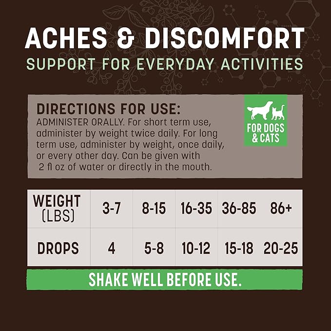 Earth Animal Apothecary Liquid Supplement - Aches & Discomfort Herbal Remedies for Dogs & Cats - 2 fl oz