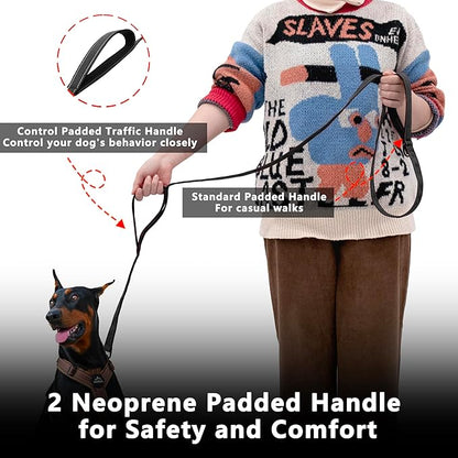 Dog Leash 6ft Long, Double Handle Dog Leash for Safety Control Training, Heavy Duty Dog Leads with Traffic Padded Handles, Reflective Leashes for Small Medium Large Dogs(6ft, Black)