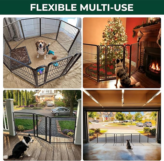 FXW Dog Gate Extra Wide Designed for Indoor Use, Adjustable Width Up to 165-inch Wide (32" H 6 Wire Panels for Small and Medium Dogs), Black