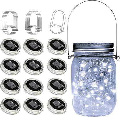 YJFWAL Mason Jar Solar Lights, 12 Pack 30 LED Mason Jar Solar Fairy Lights(No Jars), Firefly Lid Light with Hangers for Garden,Patio,Yard,Party,Birthday,Wedding, Christmas Decoration