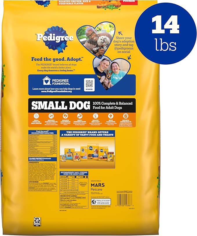 Pedigree Dry Dog Food for Adult Small Dogs, Roasted Chicken and Vegetable Flavor, 14 lb. Bag