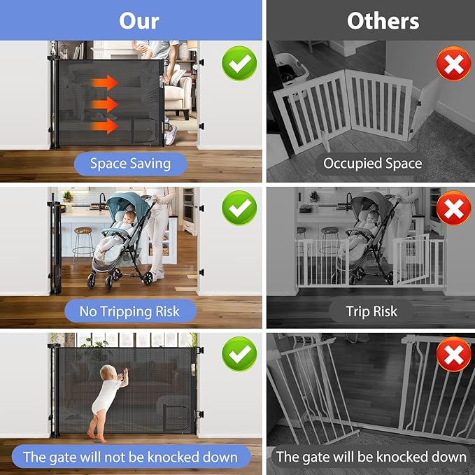 Retractable Baby Gates with Door 55" Wide Retractable Dog Gate with Pet Door Outdoor Retractable Gate for Dogs Mesh Baby Gate Retractable Pet Gate with Cat Door Retractable Child Gates for Doorways
