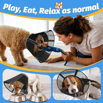 Dog Cone Collar After Surgery to Stop Licking: Soft Mesh Recovery Collar with Detachable Pad, Elizabeth Cone Alternative for Large Medium, Small Dogs, Normal Eating and Drinking (2XL)