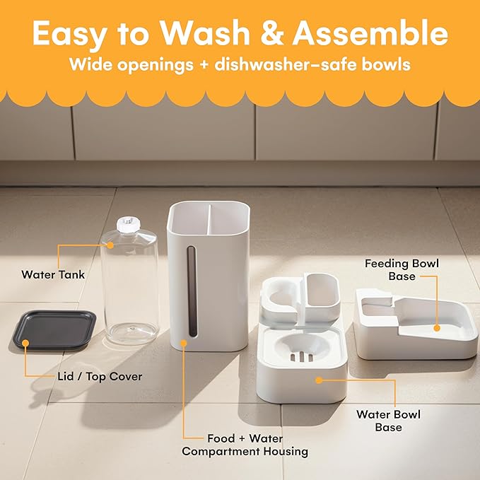 Automatic Feeder for Dogs and Cats - Gravity Feeder Bowl - Pet Water Dispenser -12.5 x 12.5 x 12.2 inches - Self-Feeding Food Dispenser for Small to Large Pets - Dry Food Station
