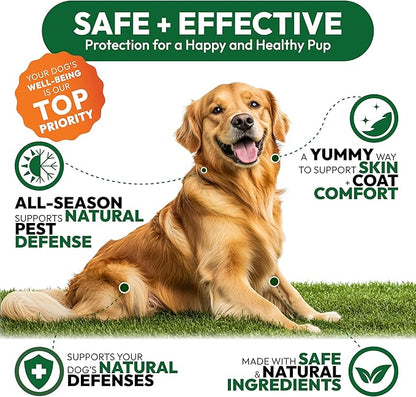 Flea and Tick Prevention for Dogs Pills - 250 Soft Chews - Natural Dog Flea & Tick Control - Oral Defense Treatment for Dogs Supplement - Vet Formulated Chews - All Breeds & Ages - Made in USA