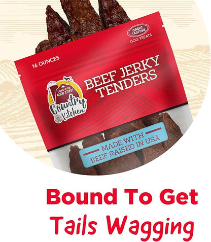 Country Kitchen Beef Jerky Tender Dog Treats, Made with Real Beef, High Protein, Low Fat, No Artificial Colors, 16 oz