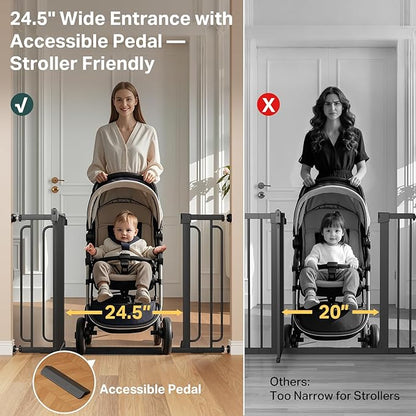 Cumbor Extra Wide Baby & Pet Gate Set, 29.7-51.5" & 36.6-64" Gates with Dual-Lock, Auto-Close, One-Hand Operation for Stairs, Hallways & Doorways