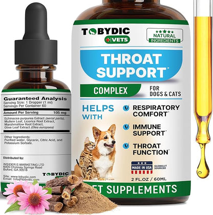 Tobydic Dry & Wet Kennel Cough Natural Relief for Dogs and Cats - Herbal Treatment Support Helps to Soothe Throat & Respiratory Trachea Comfort Supplement for Pets - Made in USA