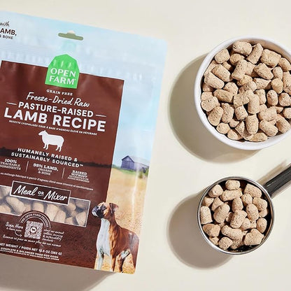 Open Farm, Freeze Dried Raw Dog Food, Morsels with 95% Meat, Organs & Bone, Organic Produce & Superfoods, Complete Meal or Freeze Dried Dog Food Topper, Lamb Recipe, 13.5oz Bag