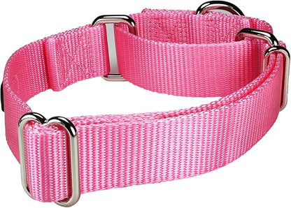 Mikivery Martingale Dog Collar Nylon Adjustable and Safety Training Colourful Comfortable Metal Buckle Pet Collars for Small Medium and Large Dogs(BabyPink,L)